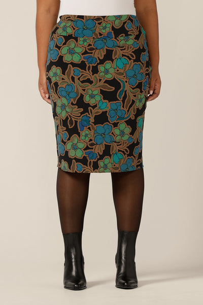 A double layer tube skirt by Australian and New Zealand women's fashion company, L&F. The Andi Skirt in floral 'Secret Garden' print jersey is Australian-made in sizes 8 to 24.