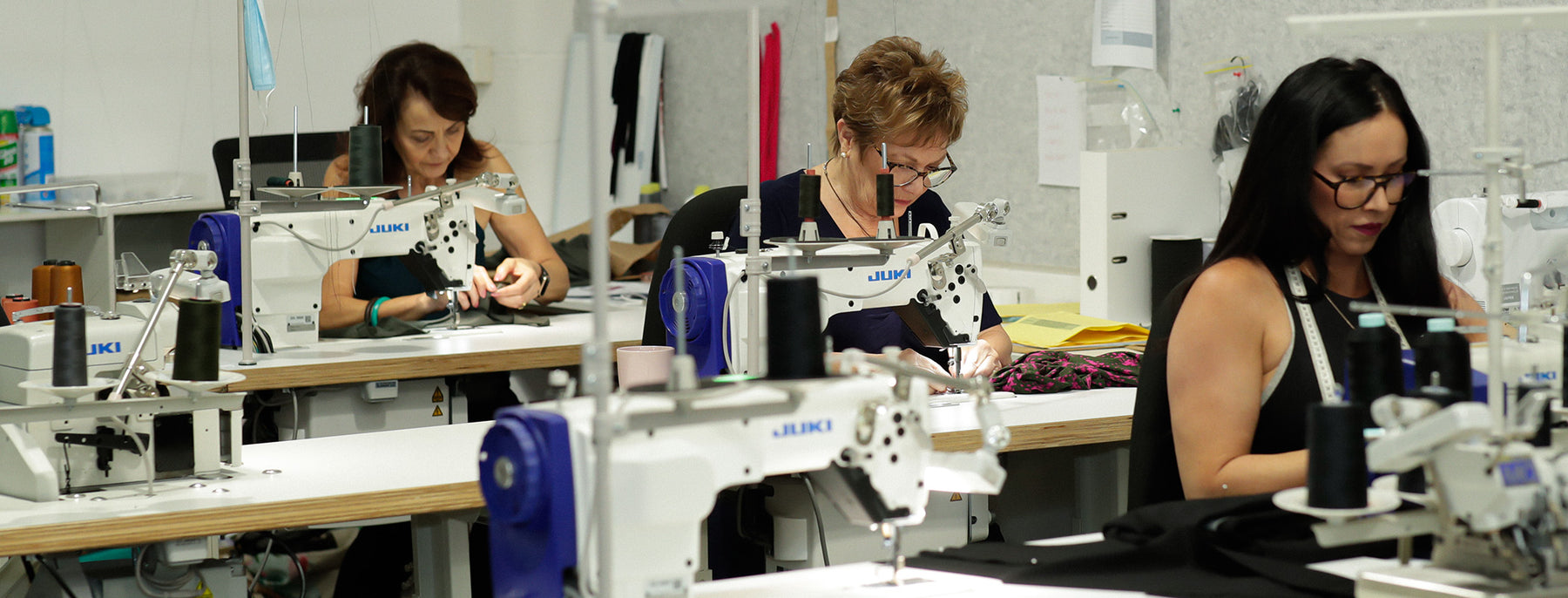 Picture from inside Australian-made women's clothing label, elarroyoenterprises's Queensland based design studio where garments are cut and sewn by local machinists.