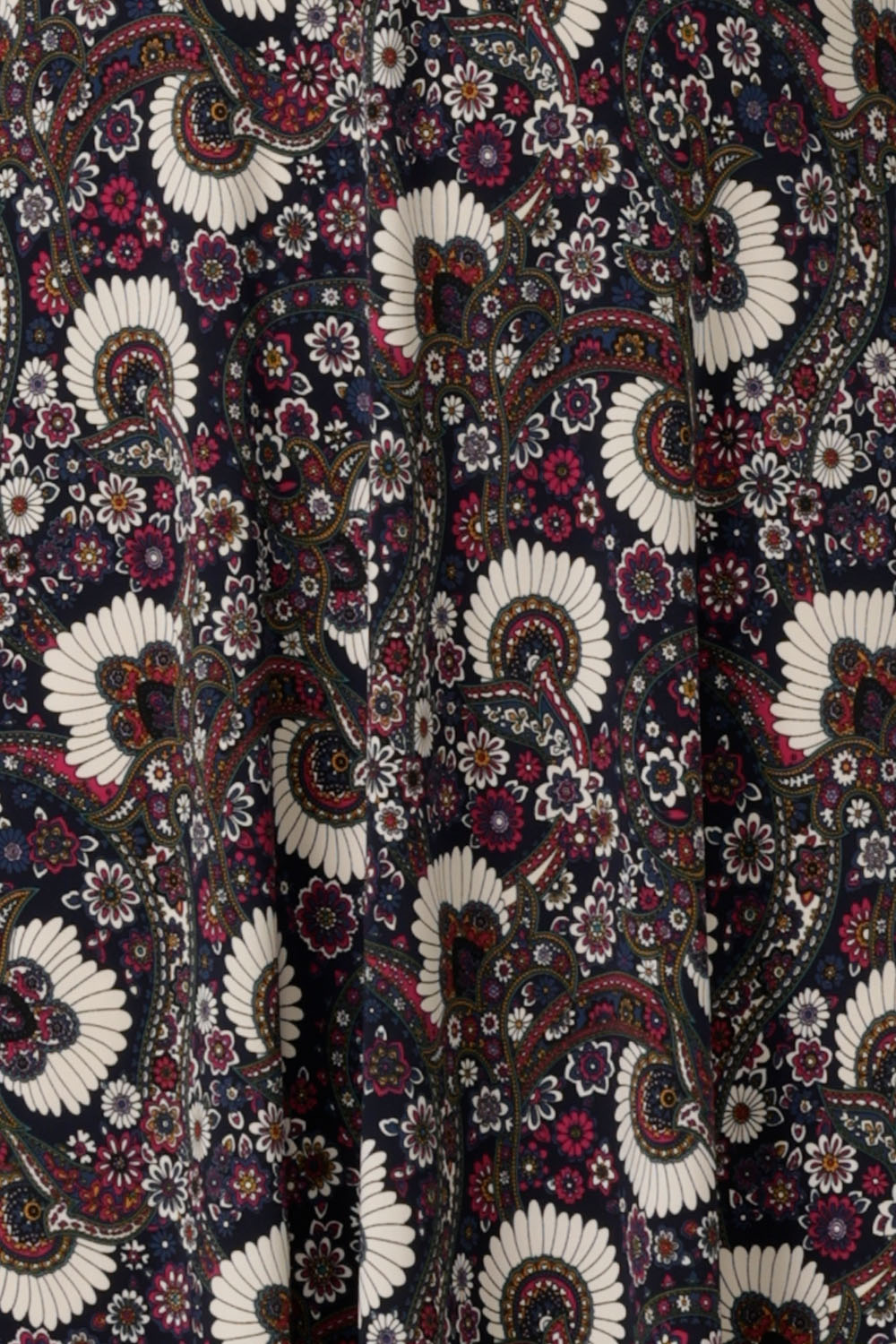 swatch of Australian and New Zealand women's fashion label, L&F's  paisley Midori print on dry touch jersey used to make a range of women's wrap dresses and work wear. 