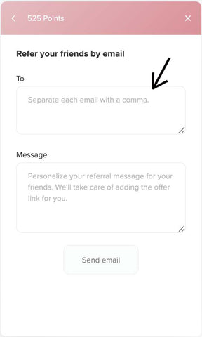Leina and Fleur customer rewards loyalty programme - where to enter friends email addresses for referral