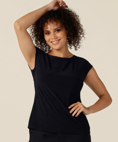 cap sleeve top with boat neck