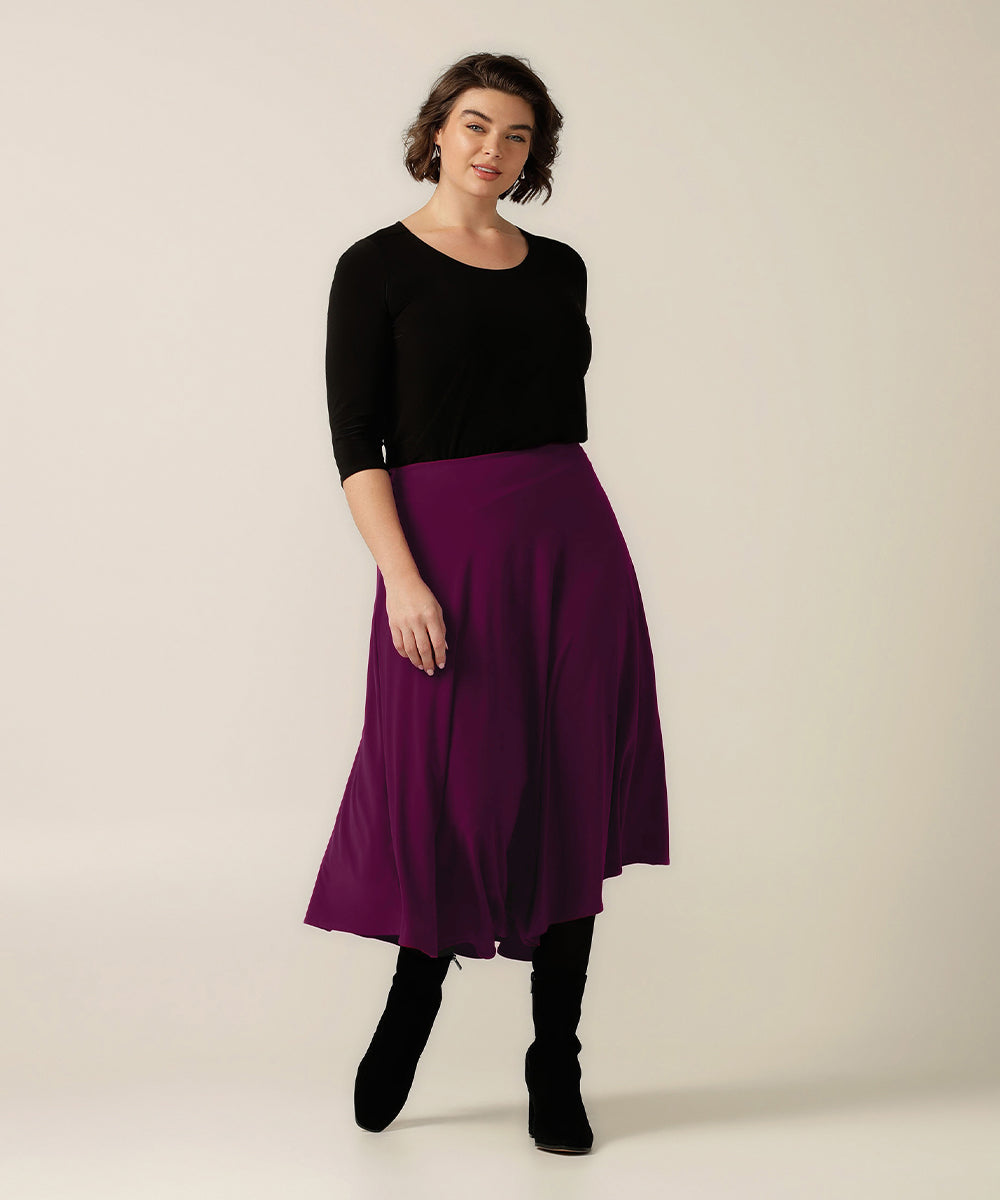 comfortable asymmetrical maxi skirt perfect for work or weekend and travel