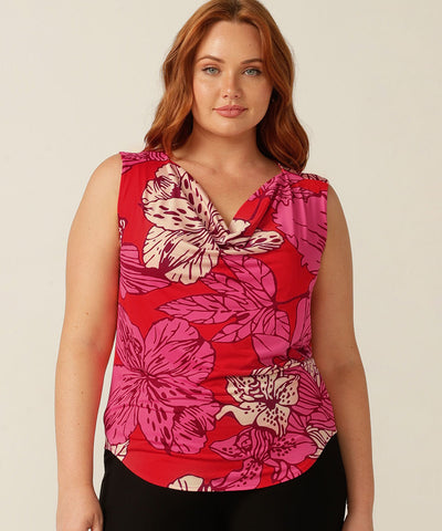 sleeveless stretch jersey top with soft cowl-neck. Made in Australia for petite to plus size women.