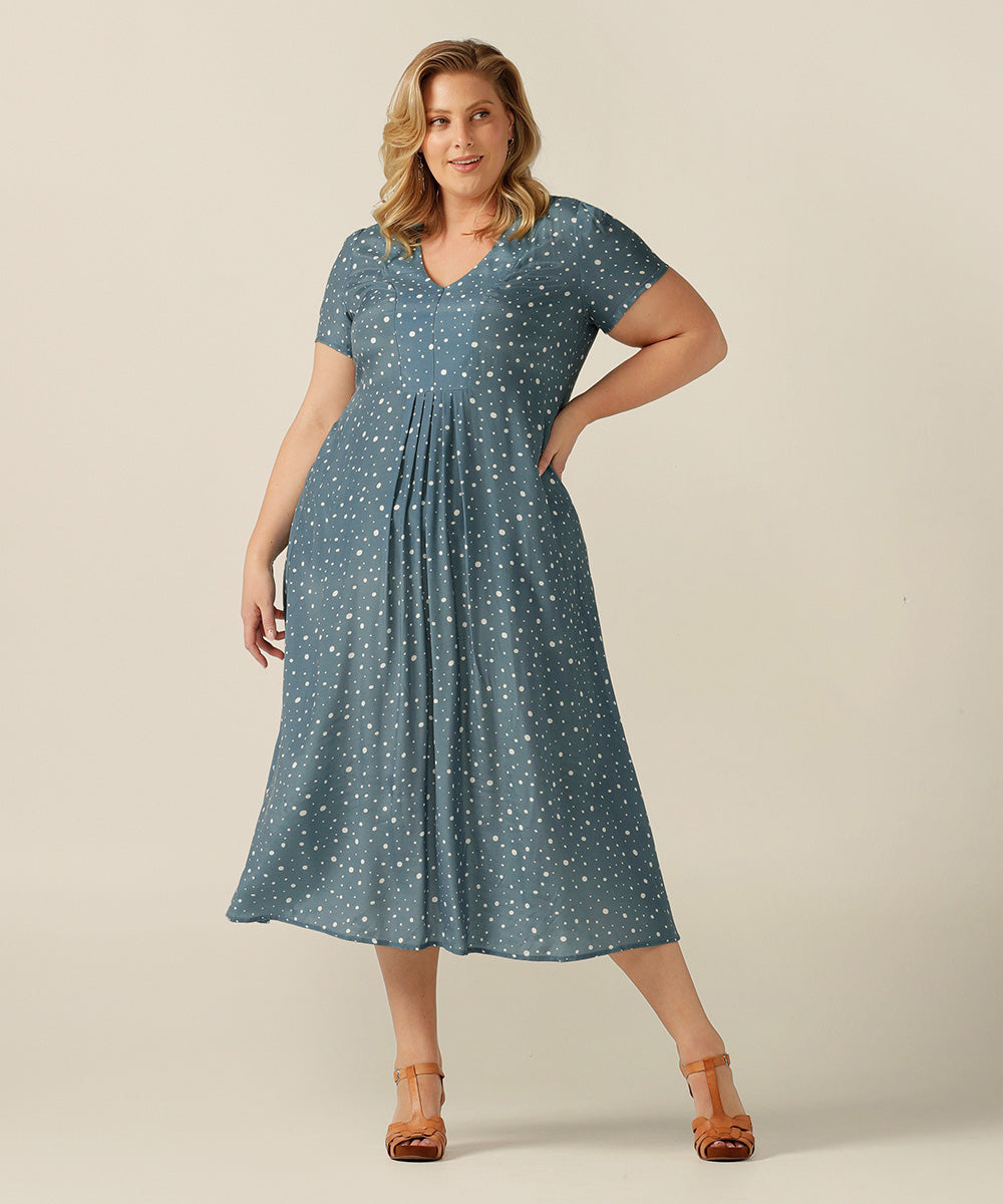 Luxe flowing summer maxi dress in sustainable EcoVero/Cupro blend. Made in Australia for petite to plus size women,