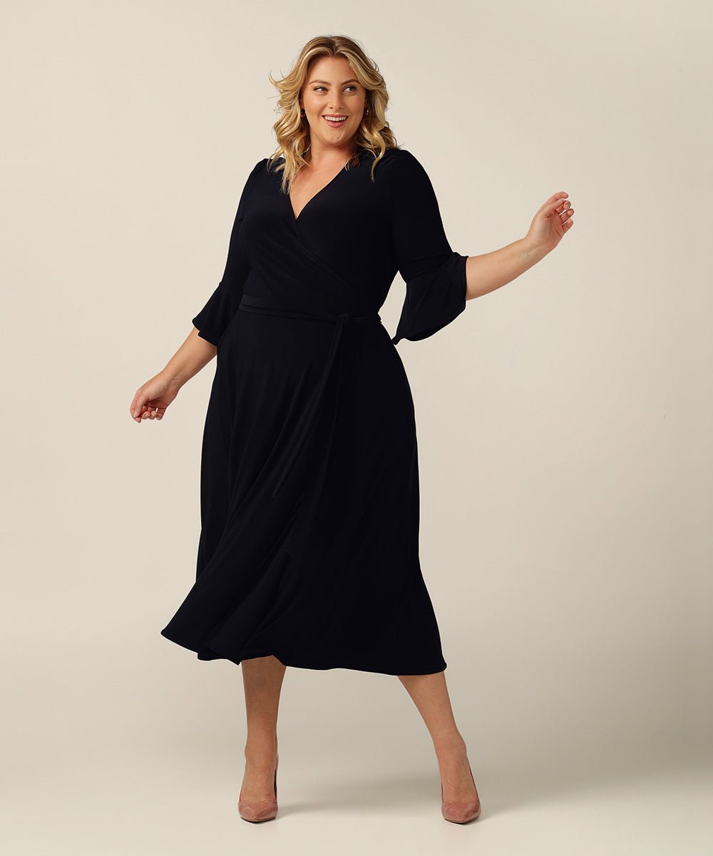 Wrap dress with romantic fluted sleeves