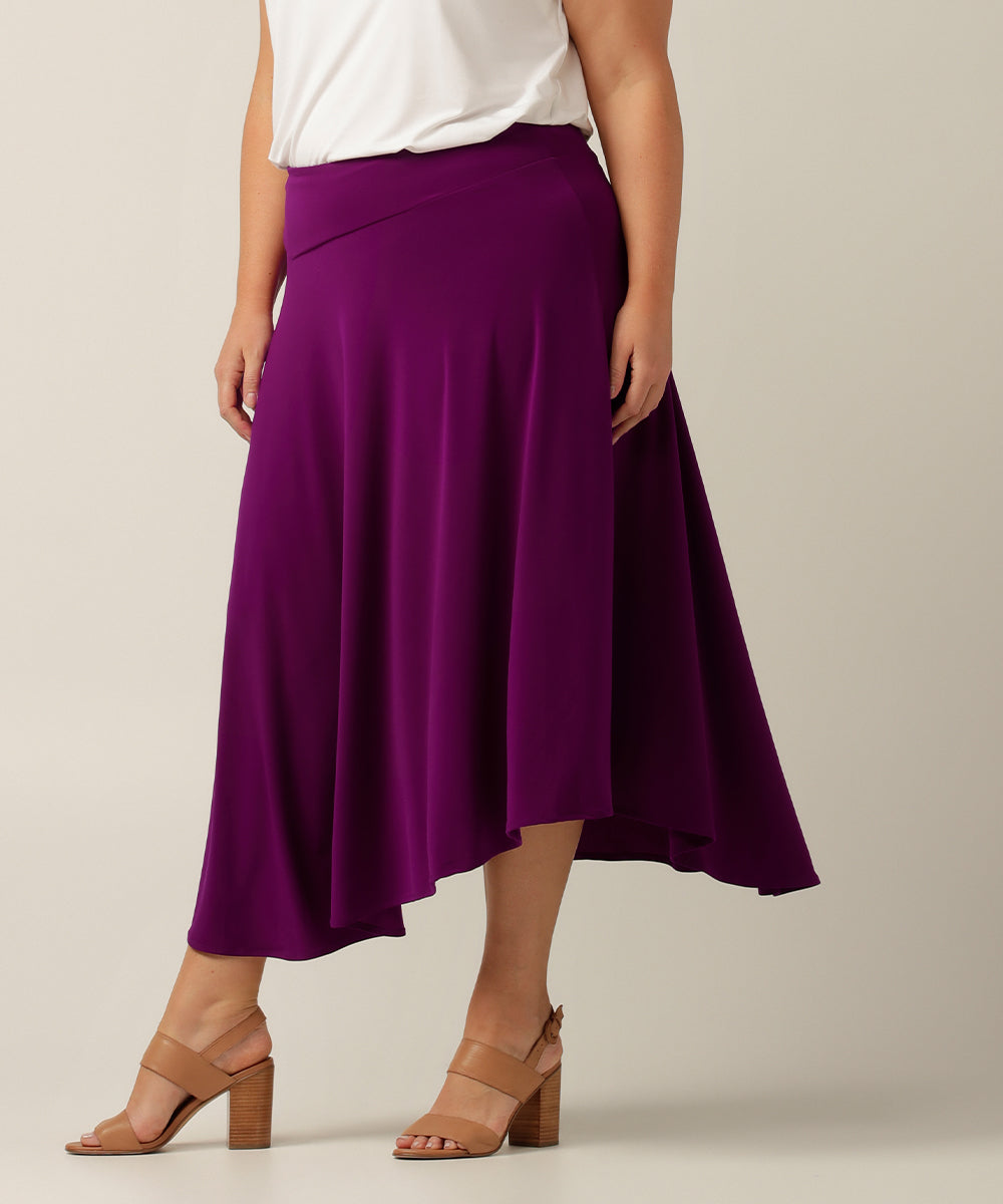 comfortable asymmetrical maxi skirt perfect for work or weekend and travel