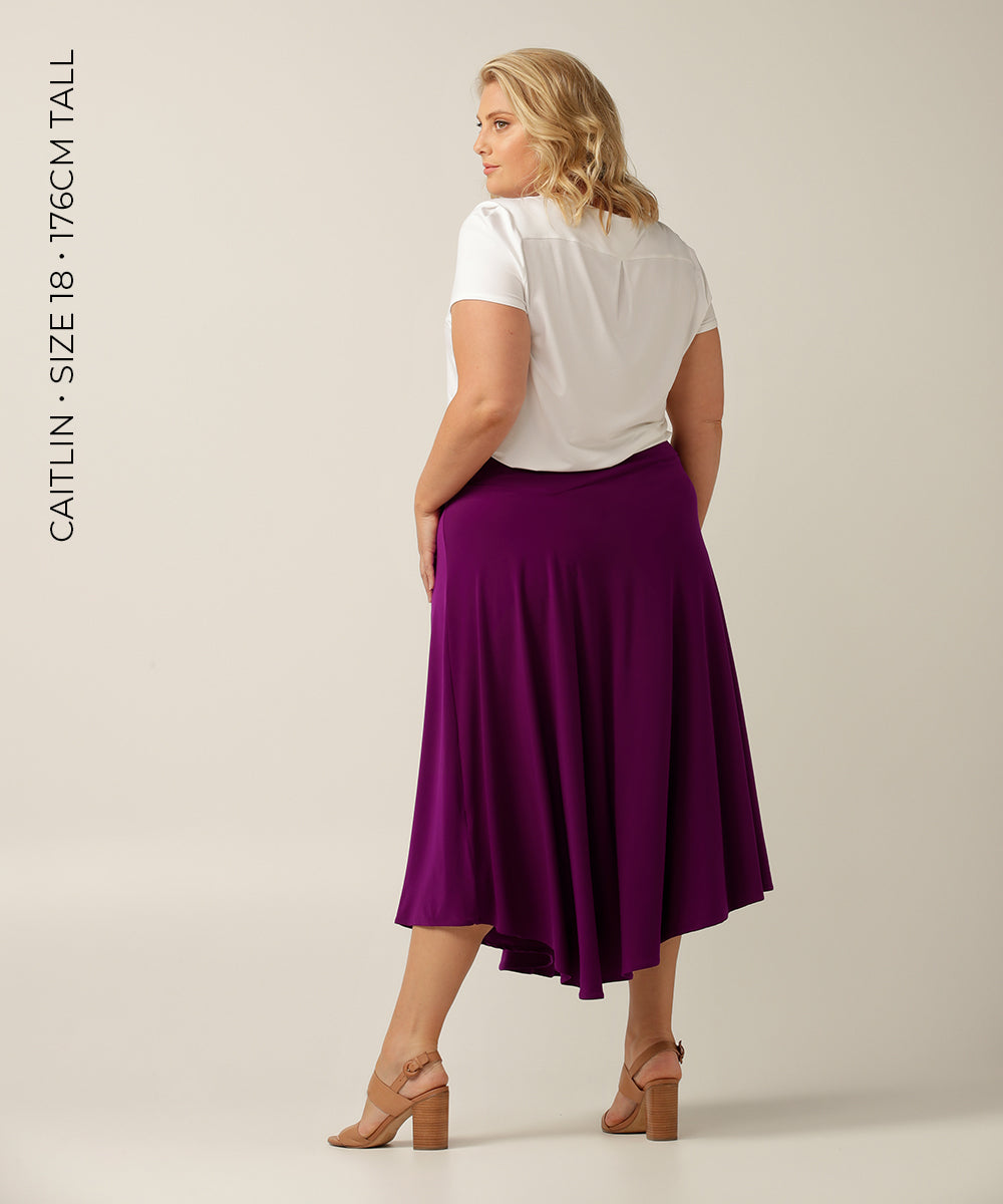 comfortable asymmetrical maxi skirt perfect for work or weekend and travel