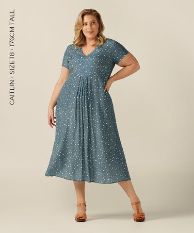 Luxe flowing summer maxi dress in sustainable EcoVero/Cupro blend. Made in Australia for petite to plus size women,