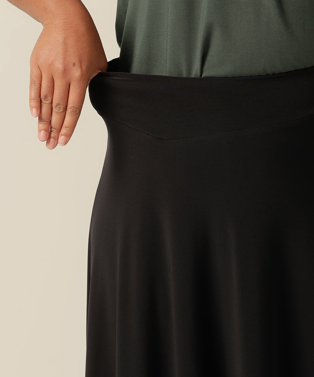 a comfortable stretch jersey maxi skirt with asymmetric hem, the Germain Skirt is perfect for work or weekend and your travel wardrobe. Made in Australia in petite to plus sizes.