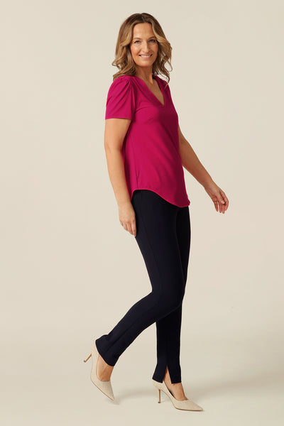 women's short sleeve top with V-neck. Made in Australia from eco-conscious, lightweight bamboo jersey, for petite to plus size women