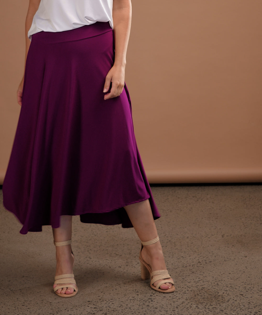 comfortable asymmetrical maxi skirt perfect for work or weekend and travel