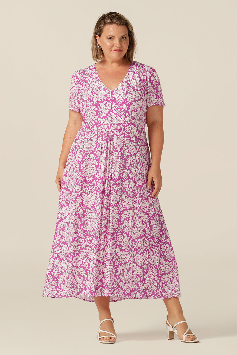 Luxe flowing summer maxi dress, in breathable, lightweight Cupro EcoVero fabric, the Marlene Dress is made in Australia for petite to plus size women.