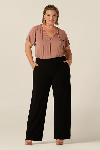 comfortable black wide leg pant with pockets for work and weekend