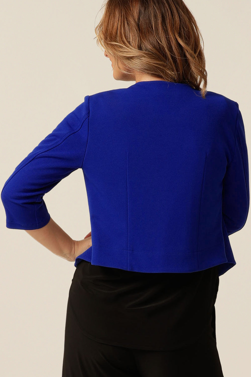 open-fronted collarless tailored jacket for stylish corporate women