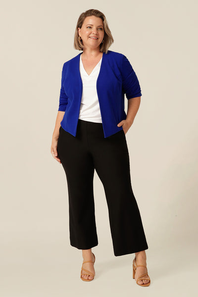 open-fronted collarless tailored jacket for stylish corporate women