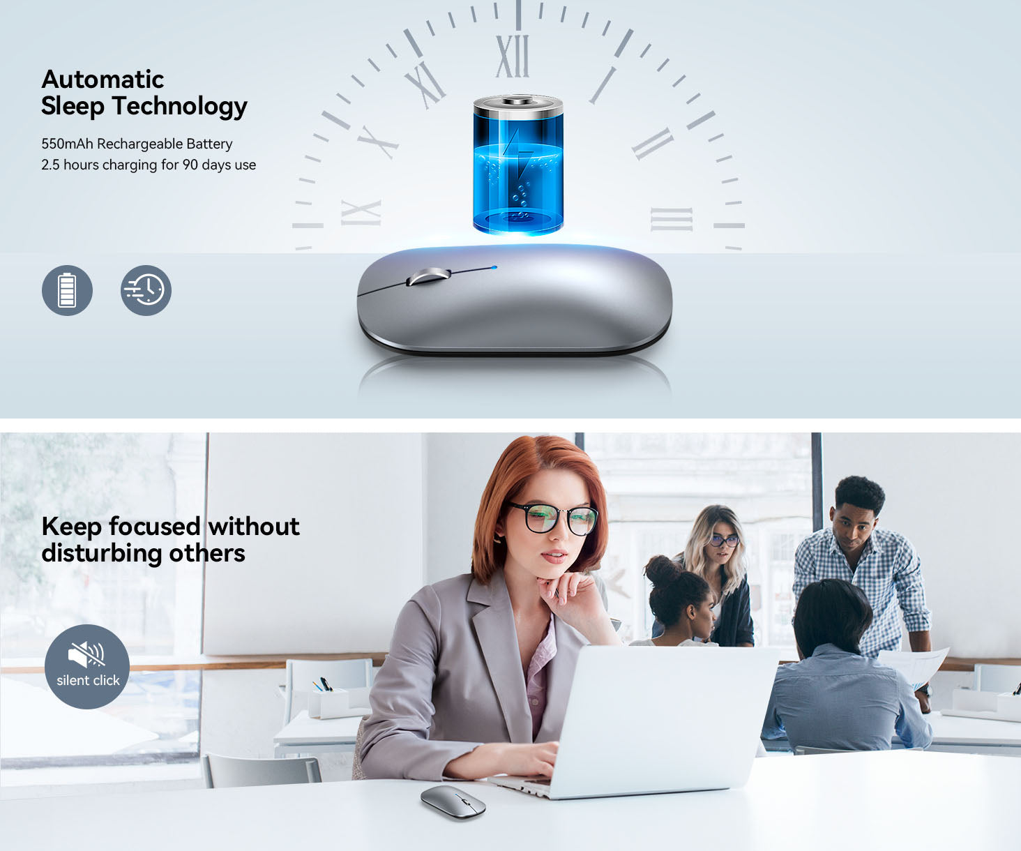 Bluetooth Mouse, TeckNet Slim Silent Rechargeable Wireless Mouse