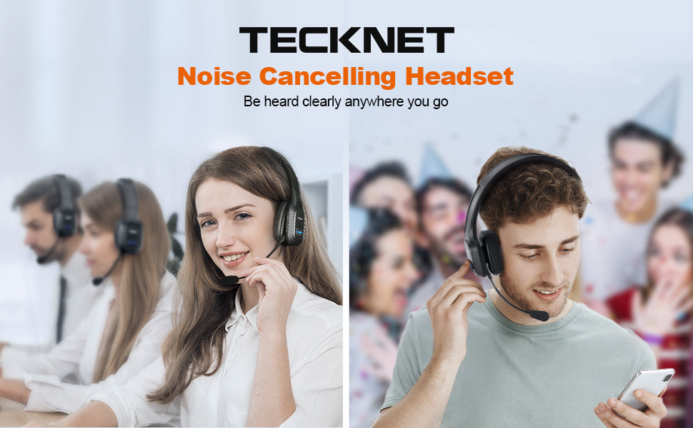 TECKNET Trucker Bluetooth Headset with Microphone Noise Canceling Wireless  On Ear Headphones