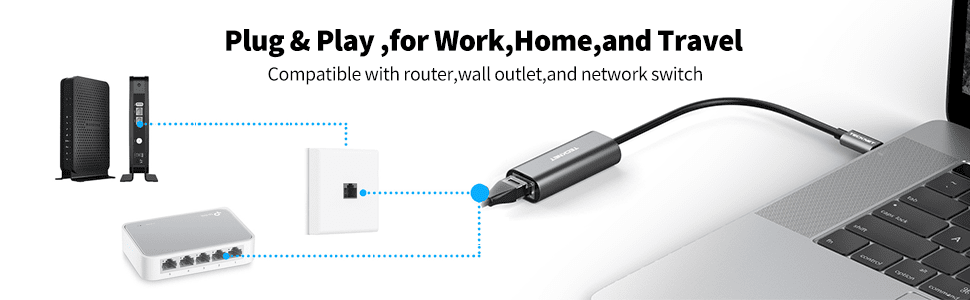 TECKNET USB C to Ethernet Adapter USB Type C to RJ45 10/100/1000Mbps N