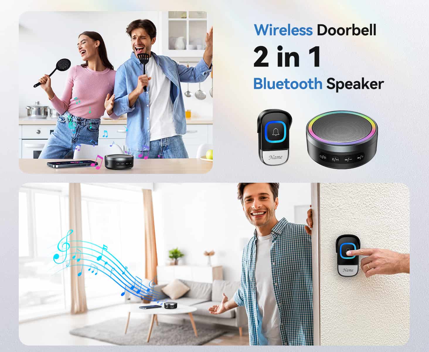 TECKNET Wireless Doorbell with Portable Bluetooth Speaker