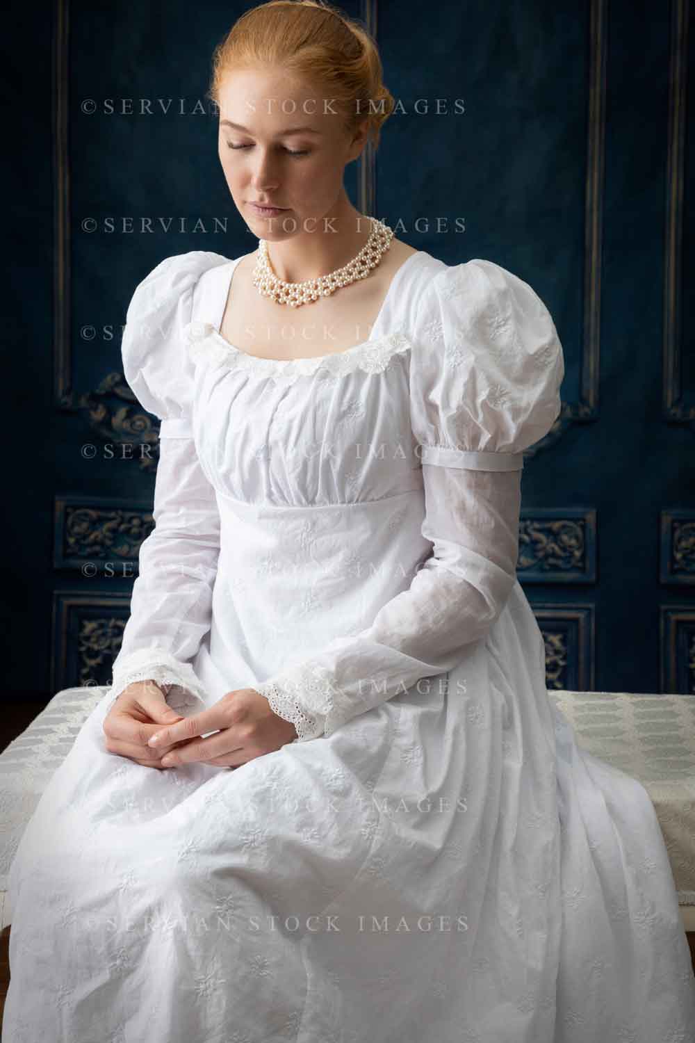 Regency woman in white muslin dress (Lauren 4448)