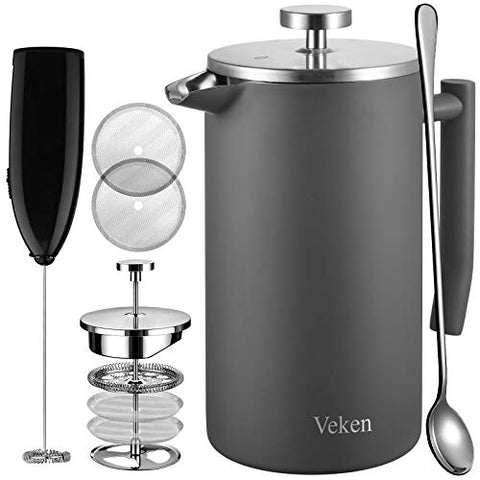 Veken French Press Double-Wall 18/10 Stainless Steel Coffee & Tea