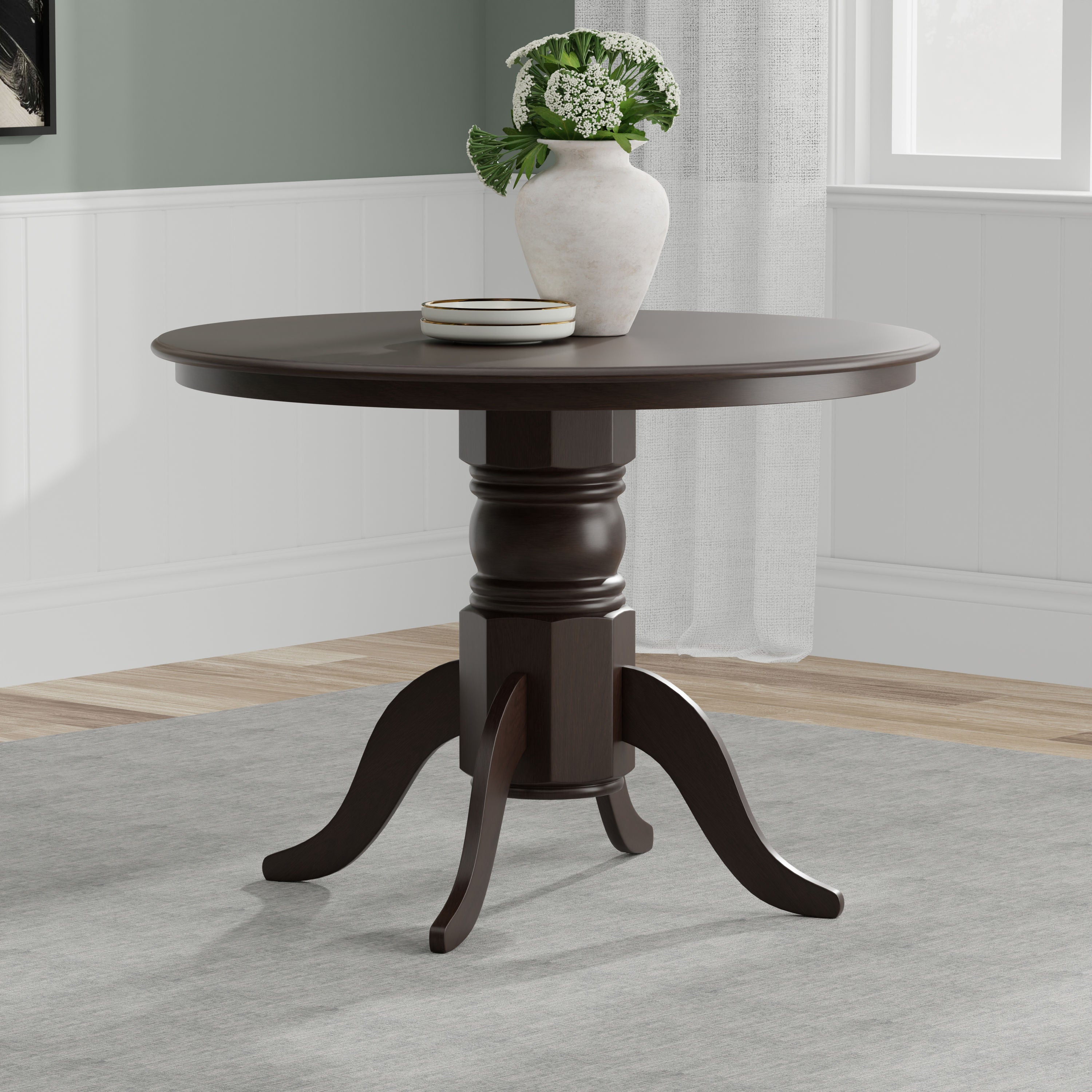 42" Round Solid Wood Pedestal Dining Table