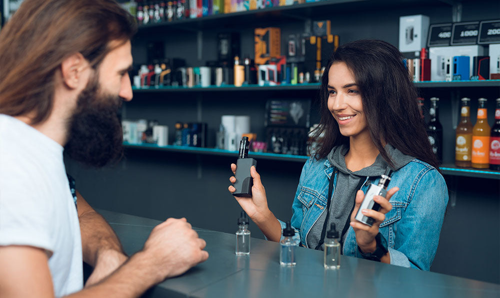 woman clerk showing customer bundle option