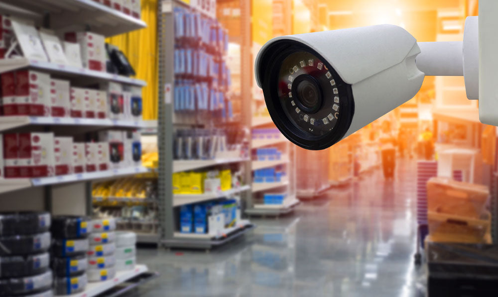 CCTV camera monitoring store shelves