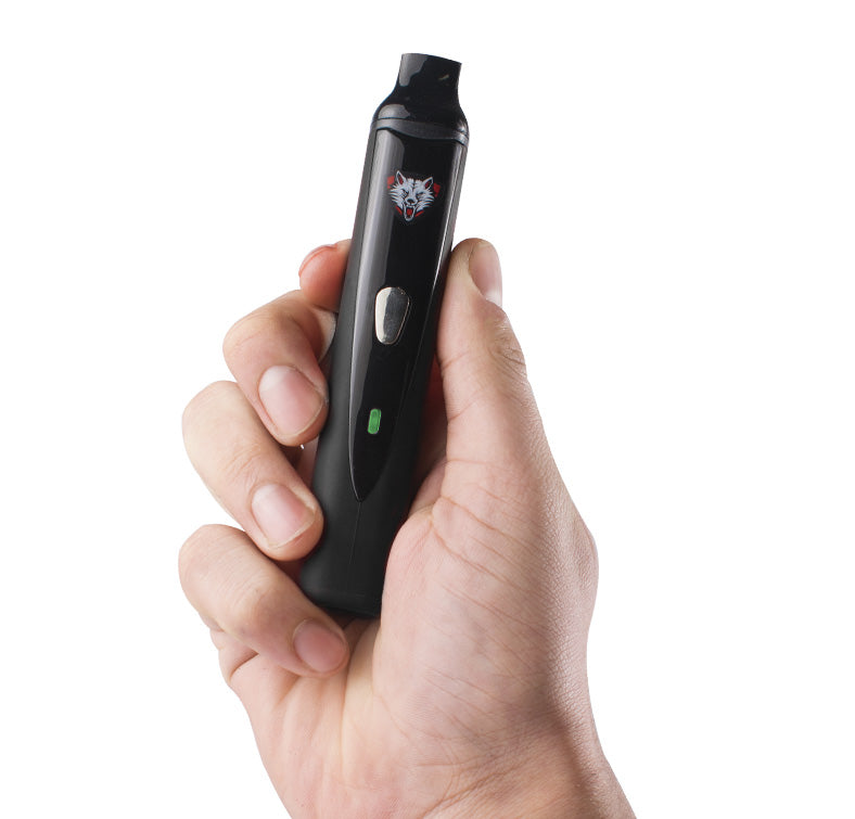 Man holding the Wulf Classic Dry Herb Vaporizer on white background