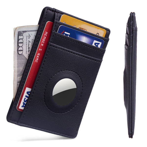 Hawanik Air Tag Wallet Case Holder，Slim Minimalist Wallet Card Holder for AirTag Crazy Horse