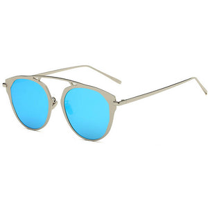 Designer Round Sunglasses - Silver Frame / Blue Mirror Lens
