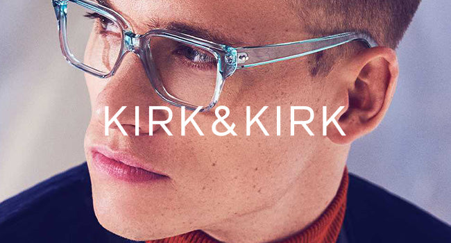 Male model wearing Kirk & Kirk eyeglasses