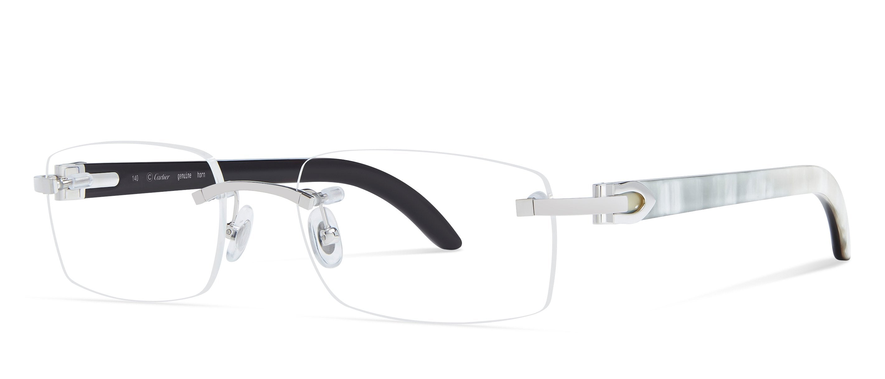 cartier ct0046o 002 silver white buffalo horn rimless eyeglasses