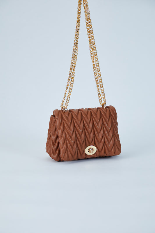 Chevron Quilted Crossbody Bag, Metallic Chain Shoulder Bag