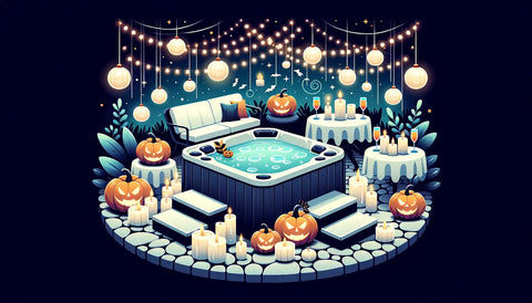 illustration of halloween hot tub decorations