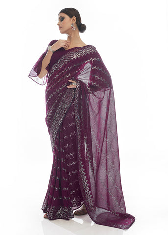 Shop Wine Sequins Saree Online in Germany