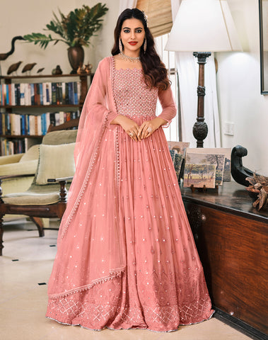 Buy Peach Anarkali for Engagement Ceremony Online in Canada