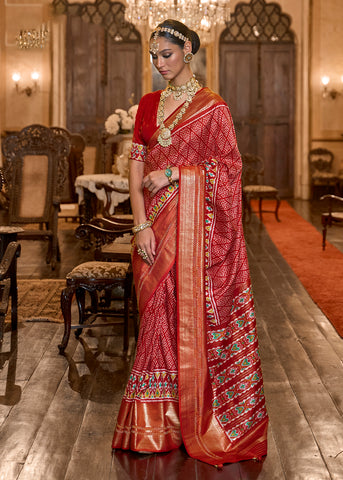 Stunning Red Patola Silk Saree