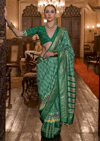 Buy Marvelous Green Patola Silk Saree in USA