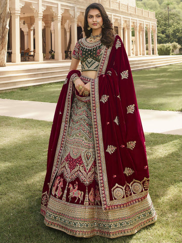 Buy Green Velvet Bridal Lehenga Choli online in Canada