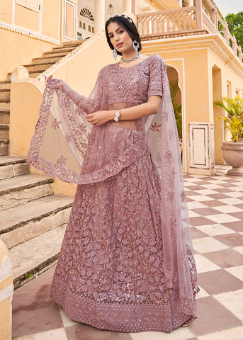 Buy Wedding Wear Mauve Heavy Embroidered Bridal Lehenga Choli Online in Germany