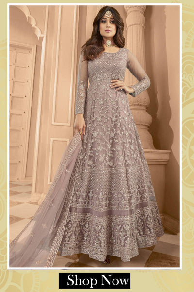 Dusky Mauve Shamita Shetty Net Wedding Anarkali Suit