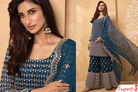 Tempting Blue Party Style Designer Sharara Suit