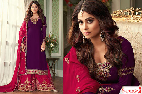 Shamita Shetty Purple & Pink Georgette Palazzo Suit