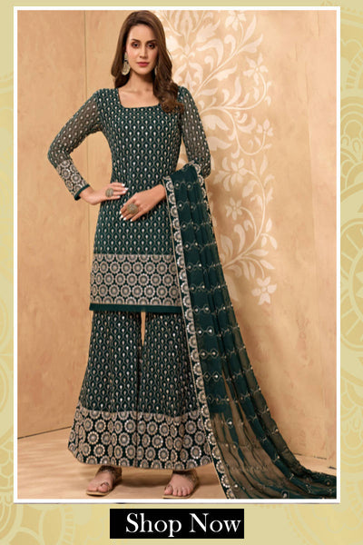 Tempting Blue Party Style Designer Sharara Suit