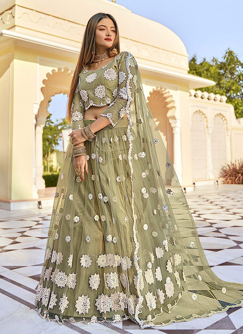 Buy Cording Work Olive Green Lehenga - Wedding Wear Lehenga Choli – Empress  Clothing