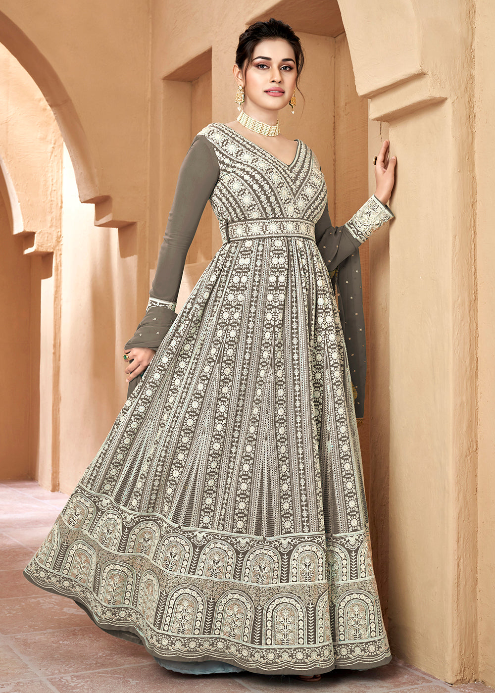 An Anarkali kurta Garara suit set is a traditional Indian ethnic outfit