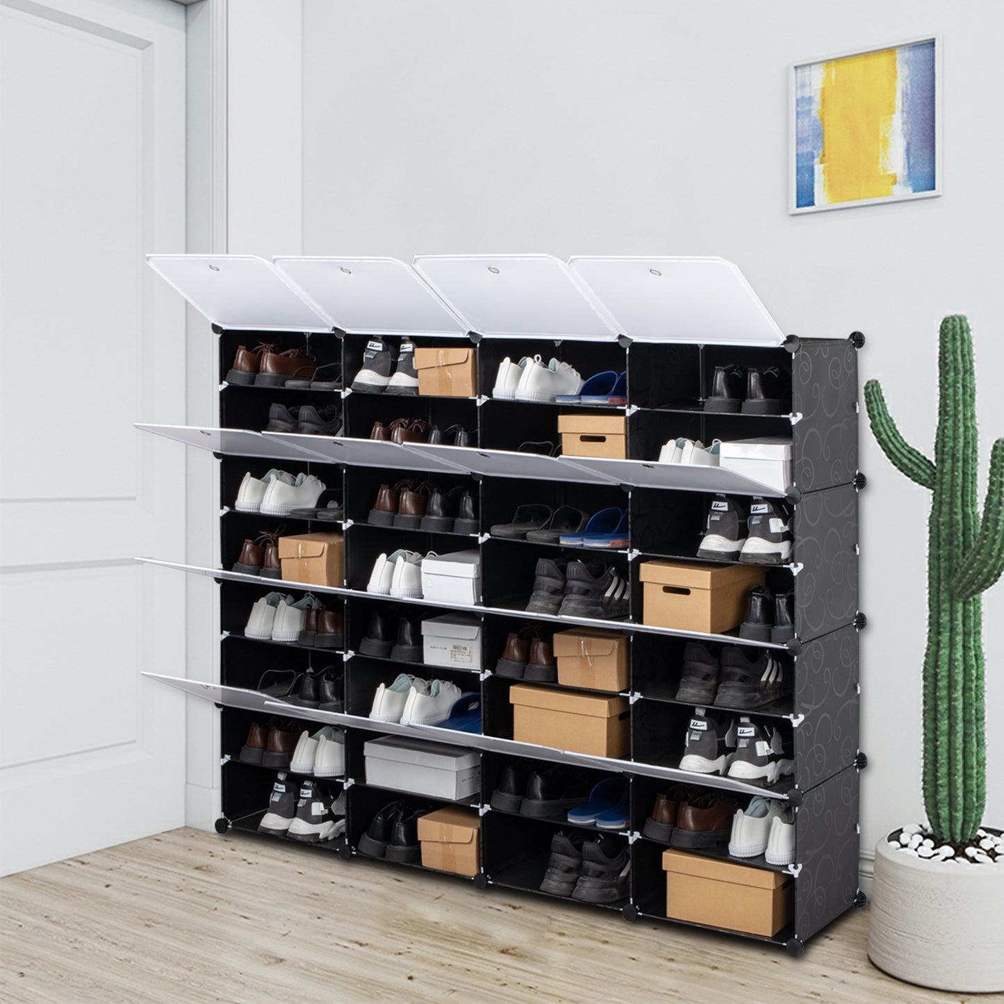 8 Tier Shoe Rack Organizer | 32 Grids Shoe Cabinet w/ Doors
