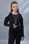 SL Black open shoulder shirt with crew neck - zolnar