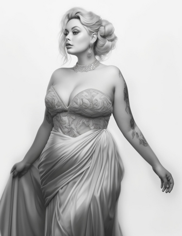 curvy girl, grayscale coloring book cover